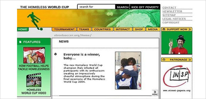 Den Homeless World Cup begleiteten wir und sorgten für Layout, CMS und Hosting des Webauftritts.:  (© e-dvertising . Layout & Design)