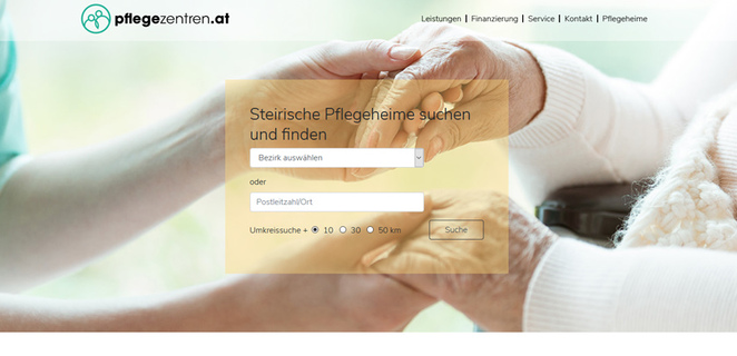 Pflegezentren Steiermark - Suchportal der WKO Steiermark:  (© screenshot / pflegezentren.at)