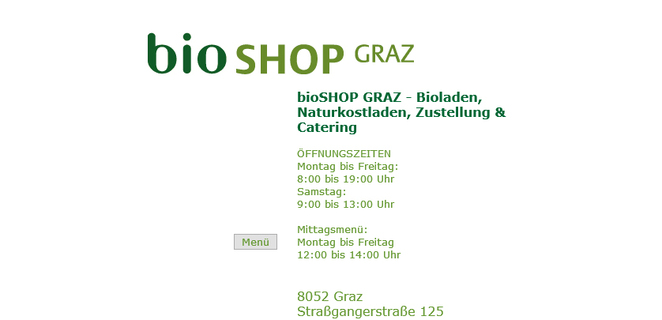 bio SHOP Graz - seit mehr als 15 Jahren erfolgreich in Wetzelsdorf angesiedelt:  (© screenshot / bioshopgraz.at)