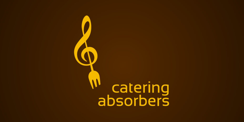 Logo der „catering absorbers“ auf braunem Hintergrund.
