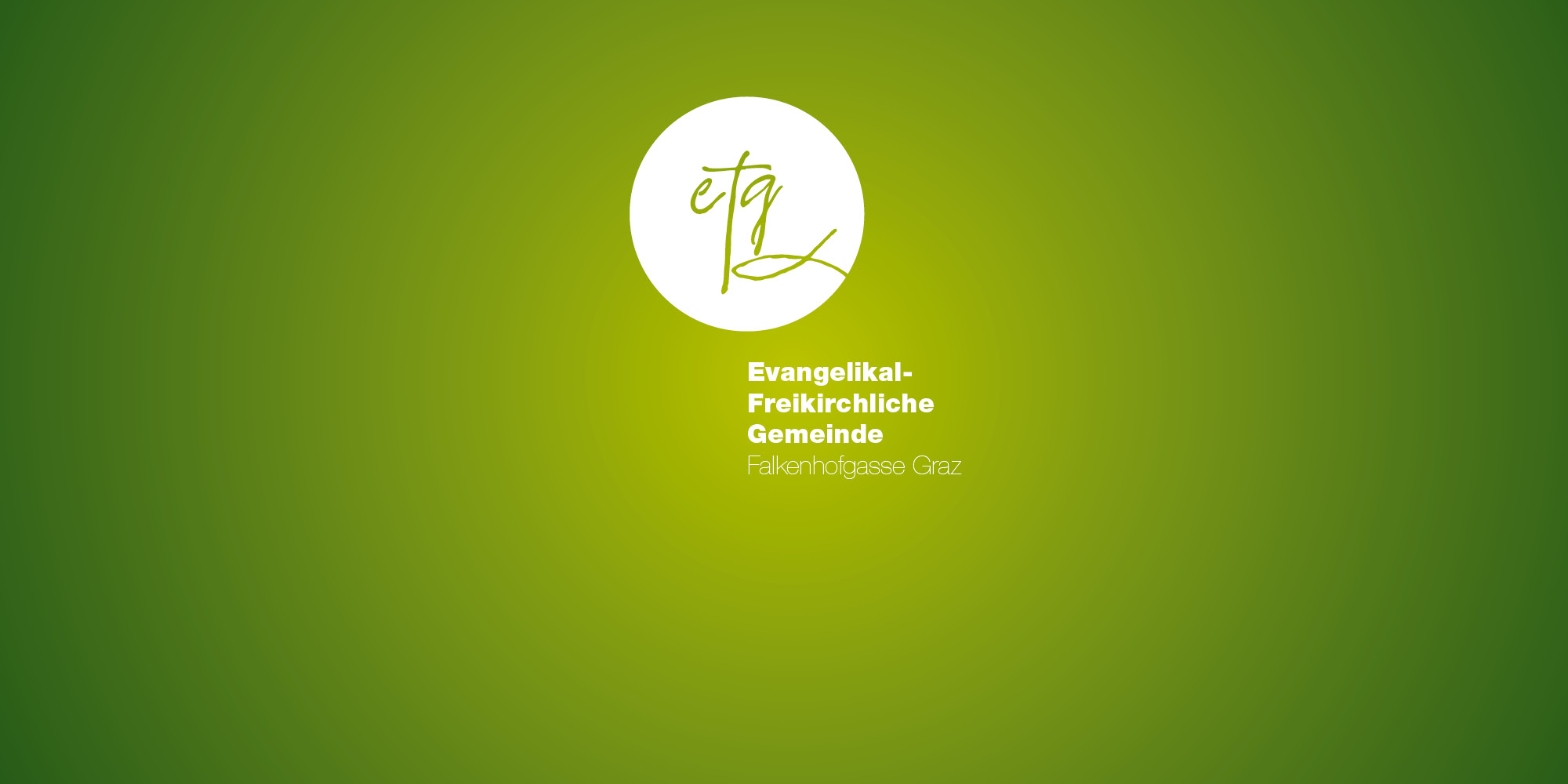 Logo EFG Graz mit Kreuz und Fisch im Logo und Text „Evangelikal-Freikirchliche Gemeinde Falkenhofgasse Graz“ auf hellgrün verlaufendem Hintergrund