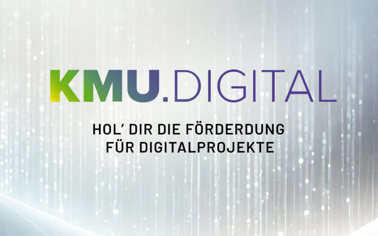 Logo KMU.DIGITAL Text: Hol’ dir die Förderdung für Digitalprojekte